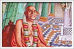 Painting of Shri Yogiji Maharaj doing mahapuja in Akshar Deri