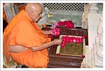 Swamishri reverentially touches the charanarvind