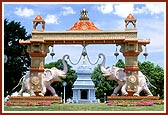 The 34 ft high traditional Elephant Archway was made of bamboo and burlap 