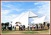 People queued outside the exhibition pavilion