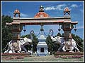 The 34 ft high traditional Elephant Archway was made of bamboo and burlap 