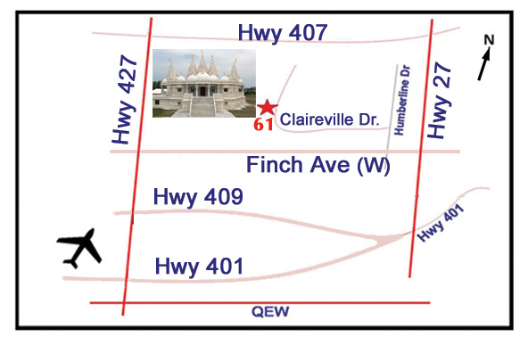 BAPS Swaminarayan Complex, Toronto Direction Map