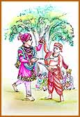 Shriji Maharaj plays raas with Gunatitanand Swami