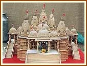 An exquisite wooden model of the Mandir