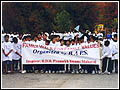 Children prepare to set off at the start of the walk