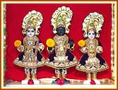 The sacred murtis of Akshar Mandir adorned lavishly for the day of Annakut - Dham, Dhami & Mukta