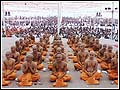 Performing Vedic rites for Bhagwat diksha, initiation into saffron order, Vasad, 15 Dec 99