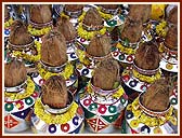 Kalashes with holy water from 108 rivers for the Maha Abhishek ceremony