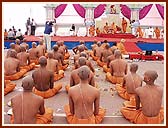 Performing Vedic rites for Bhagwat diksha, initiation into saffron order