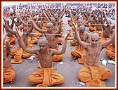 Performing Vedic rites for Bhagwat diksha, initiation into saffron order