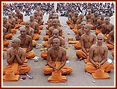 Performing Vedic rites for Bhagwat diksha, initiation into saffron order