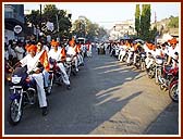 The motorcycle cavalcade getting ready to start off the procession