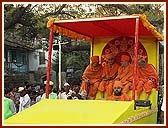 Senior sadhus gracing the procession from different floats