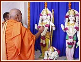 Performing Vedic worship (pujan) of Shri Sita-Ram and Hanumanji