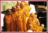 Theravada Monks led by His Holiness Somdet Phra Phutthakhosachan of Thailand deliver a Buddhist prayer