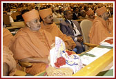 Swamishri in front row at the Millennium World Peace Summit in the UN  assembly hall