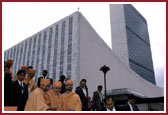 Outside the UN building in New York 