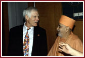 Dr. Ted Turner, CNN Chairman, congratulates Swamishri for his address