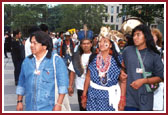 A delegation of Red Indians arrive for the Peace Summit