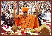 Swamishri during the Shilanyas Maha-puja ceremony