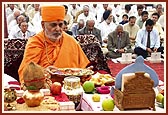 Swamishri during the Shilanyas Maha-puja ceremony