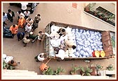 A truck being loaded with essentials at Ahmedabad 