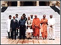 Pandit Jasraj (center) and party with  Pujya Bhaktavatsal Swami and trusties at Swaminarayan Mandir, Nairobi