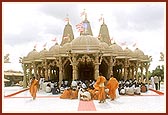 The new Mandir shines in its pristine glory during the Mahapuja