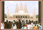 The newly consecrated mandir seen through the main gate