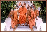 Swamishri going for darshan of Thakorji