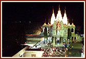 The mandir and its avenue is profusely illuminated with lights to lend a festive ambience