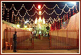The mandir and its avenue is profusely illuminated with lights to lend a festive ambience