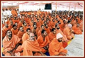 Sadhus engaged in darshan of Swamishri's puja