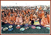 Sadhus during the birthday celebration assembly