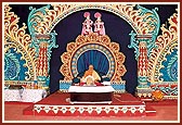 Swamishri on stage performing morning puja