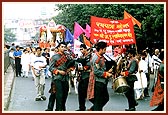 The Yogi Dhwani Band  leads the Rathyatra procession