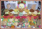 Varieties of food items offered to the murtis in Akshar Deri