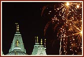 A spectacular firework display celebrates the murti-pratishtha festival