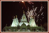 A spectacular firework display celebrates the murti-pratishtha festival