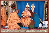 Swamishri inaugurates a new audio cassette publication of 'Samasya ane Samadhan' - Swamishri's blessings on his 82nd Birthday Celebration in Himmatnagar
