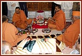 The murti-pratishtha rituals commence in the presence of senior sadhus and devotees
