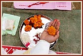 Devotees perform yagna rituals