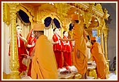 Ice Shiva-linga in the Haveli foyer for darshan