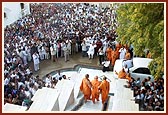 Descending the mandir steps