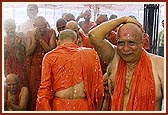 Swamishri drenches the senior sadhus