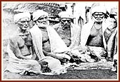 Rare photographic image of four paramhansas of Bhagwan Swaminarayan, (L to R) Pujya Pragnanand Swami, Pujya Bhumanand Swami, Pujya Adbhutanand Swami, Pujya Pavitranand Swami