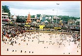 Pilgrims gather at various ghats to bathe in the sacred waters of the river Kshipra