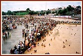 Pilgrims gather at various ghats to bathe in the sacred waters of the river Kshipra