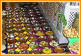 Varieties of food items offered to the murtis in Akshar Deri 