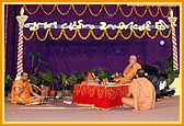 While Swamishri performs his puja, Pujya Balmukund Swami performs the New Year's mahapuja